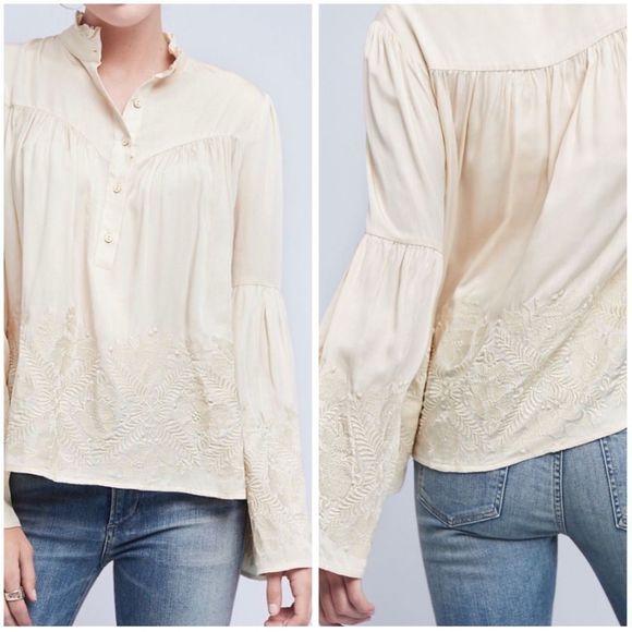 Embroidered Ivory Manor Blouse Eri + Ali NWT XS - Picture 6 of 16